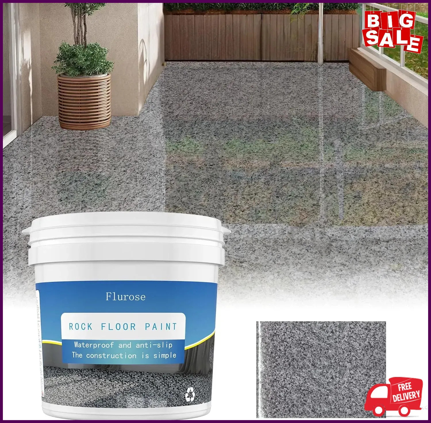 35Oz Gray Epoxy Colored Sand Floor Paint High Gloss Marble Non-Slip, 2.2 Lbs