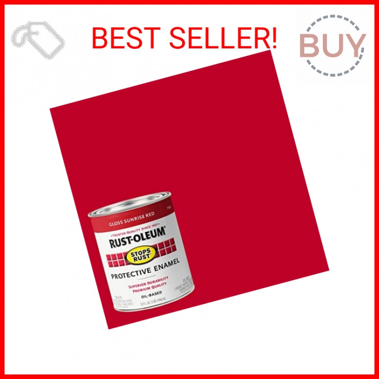 Rust-Oleum 7762502 Stops Rust Brush On Paint, Quart, Gloss Sunrise Red, 1 Quarts