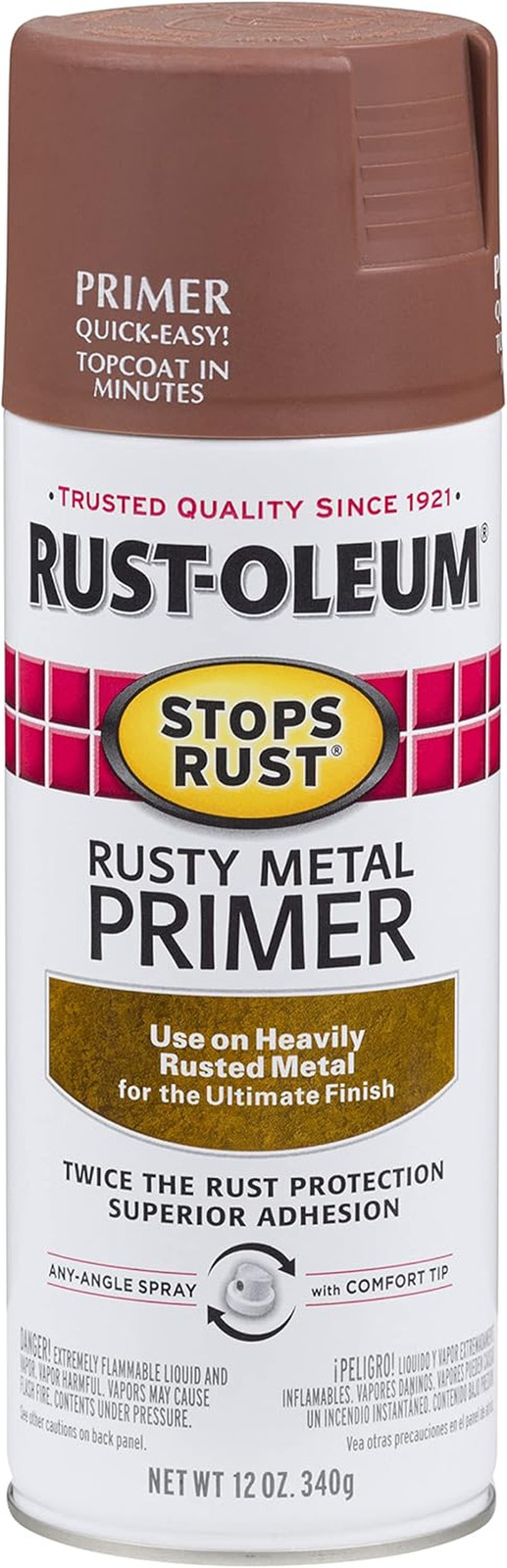 7769830 Stops Rust Rusty Metal Primer Spray, 12 Oz, Flat Brown