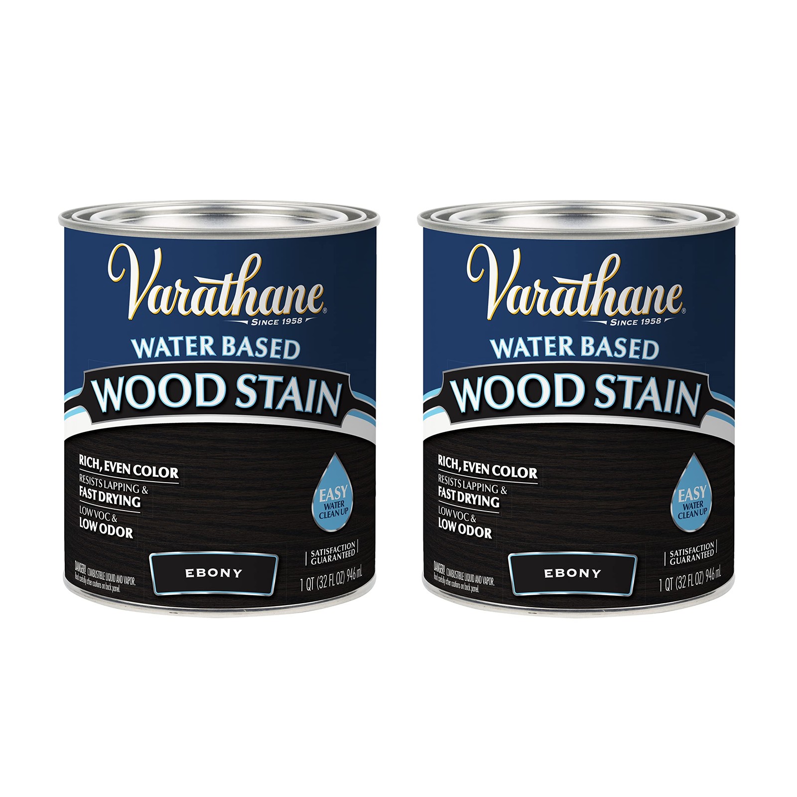 Water-Based Wood Stain, Quart, Ebony, 2 Pack – High-Quality Finish
