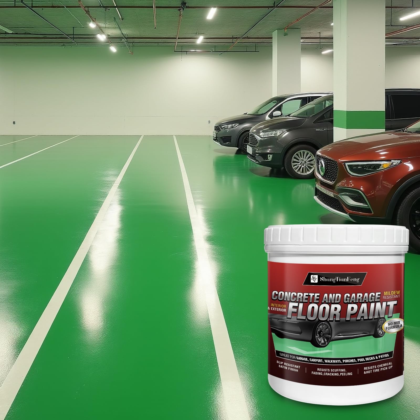 Professional Floor Paint Kit 1 Gallon Green Acrylic Concrete Coating for hou…