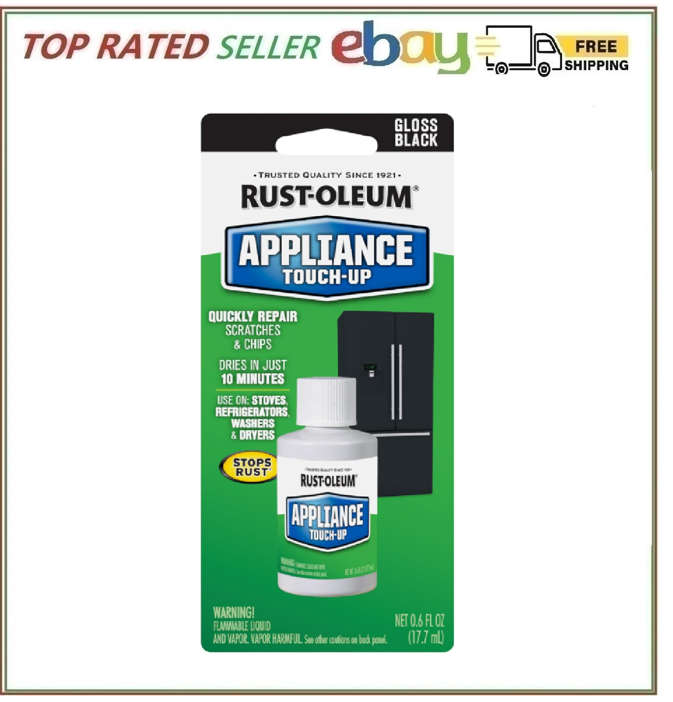 Rust Oleum Appliance Touch Up Paint 0.6 Oz Black Quick Dry High Gloss Finish