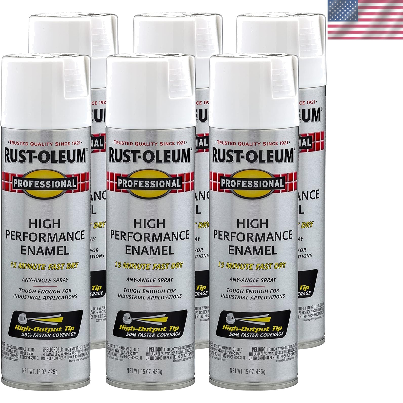 Professional Flat White Enamel Spray Paint – Rust Resistant, 15 oz, Pack of 6