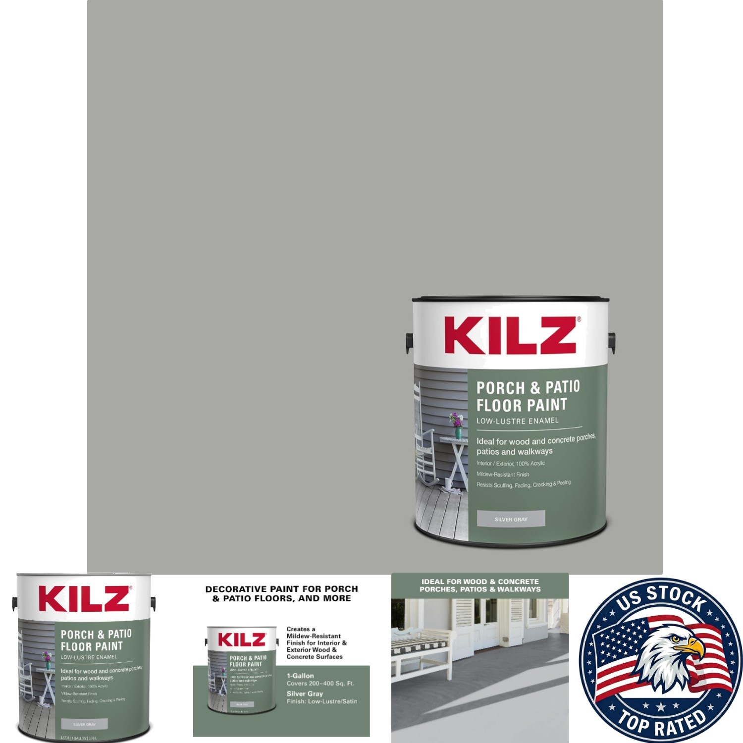Durable Low-Lustre Porch & Patio Latex Paint, 1 Gallon – Silver Gray Elegance
