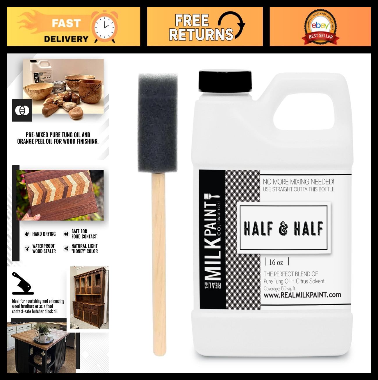 Pure Tung Oil & Orange Peel Oil for Wood Finishing, Food Grade, 16 oz – Cutting