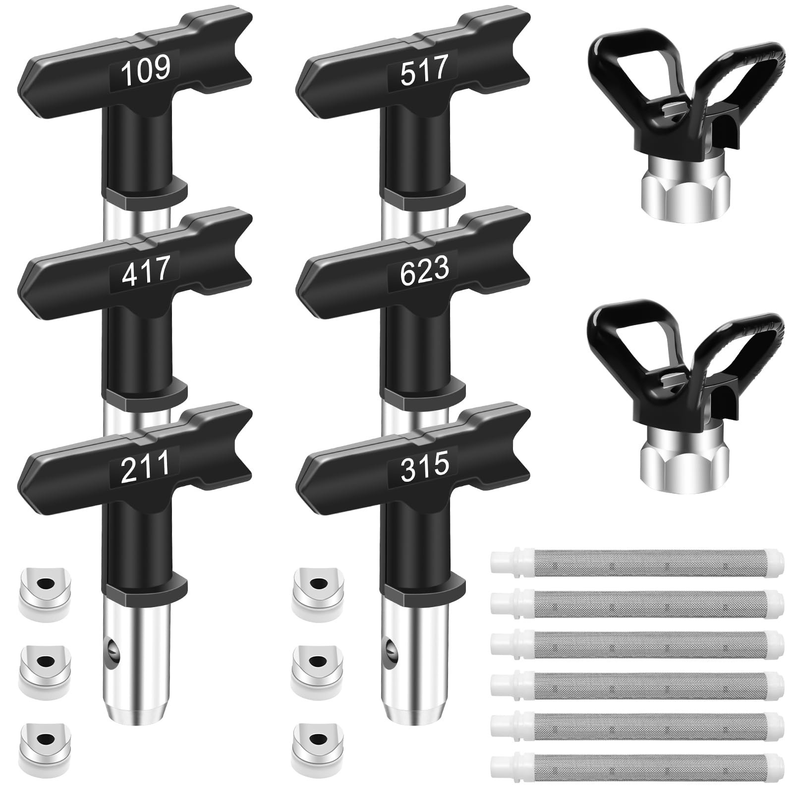 14 Pieces Airless Paint Sprayer Tips Set, 6 Reversible Spray Nozzles, 6 Airle…