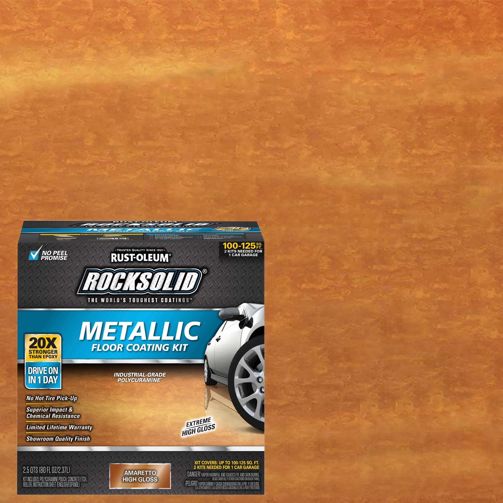 RockSolid Metallic Floor Coating Kit, Amaretto, High Gloss, 80 Oz – 299741