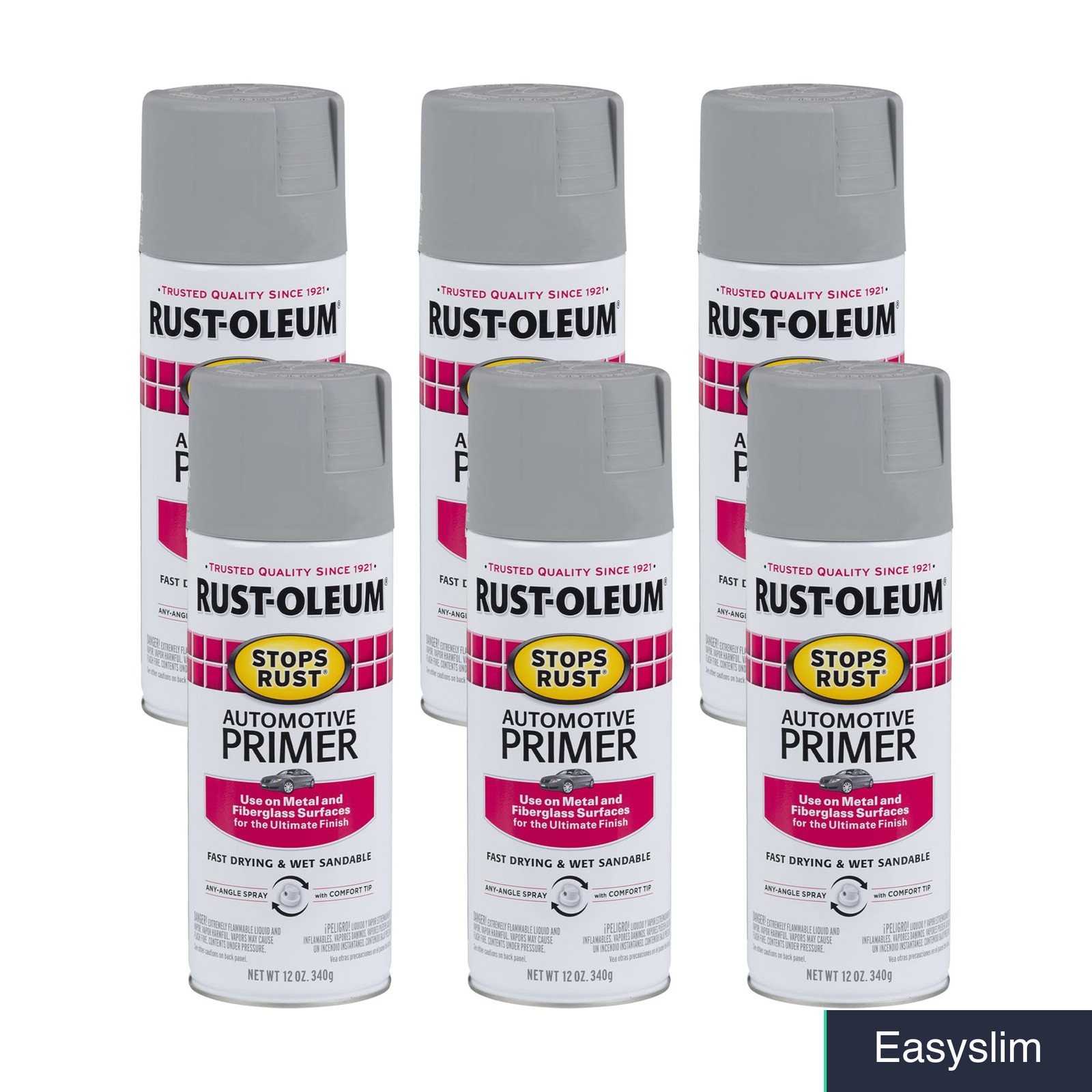 Automotive Primer Spray Paint 12 oz Flat Light Gray Oil Based 6-Pack