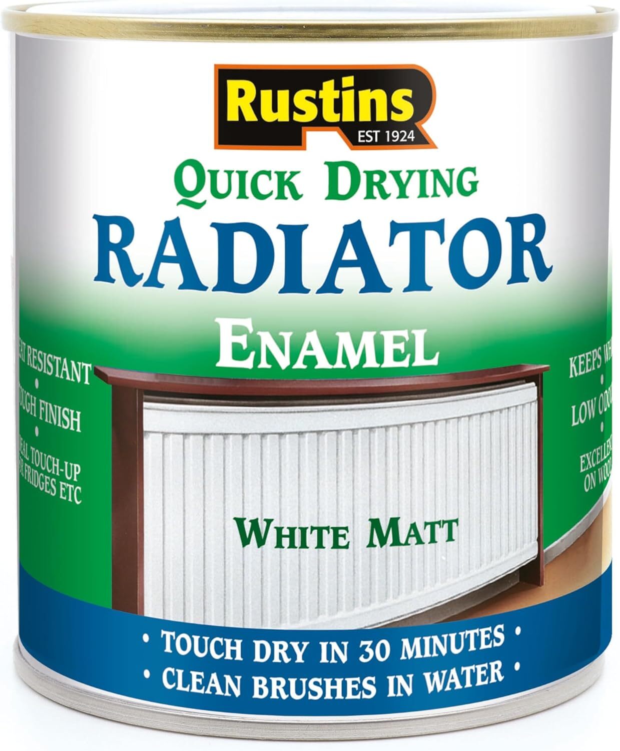 Rustins Quick Dry Radiator Paint White/Black/Grey Gloss/Satin/Matt 250/500ml/1L