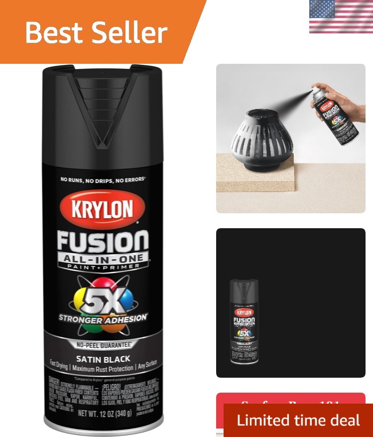 Fusion All-In-One Adhesive Spray Paint, Black, 12oz – Quick-Dry & Rust-Resistant