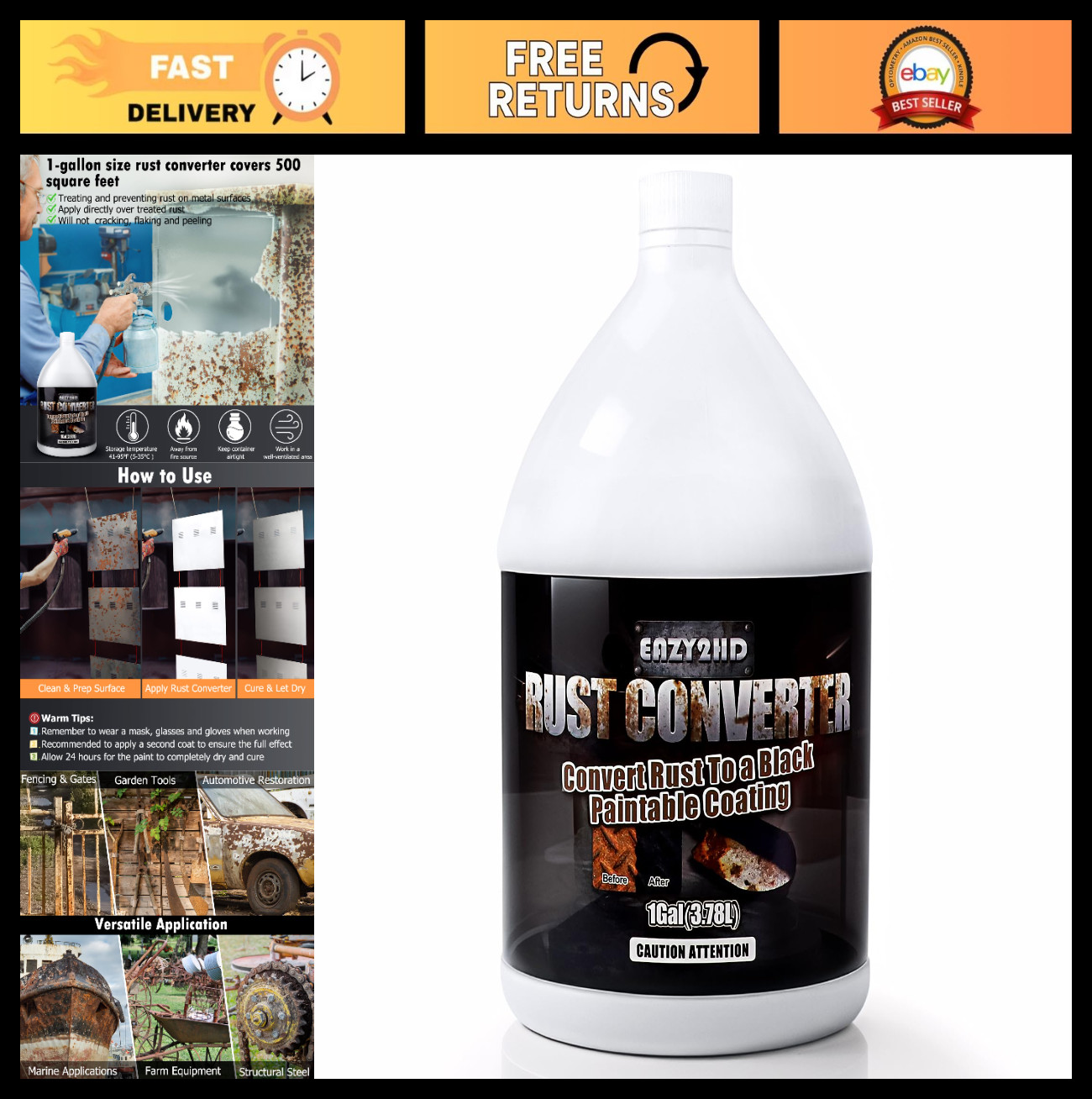 1 Gallon Rust Converter & Inhibitor – Water-Based Metal Rust Remover, Stops Corr