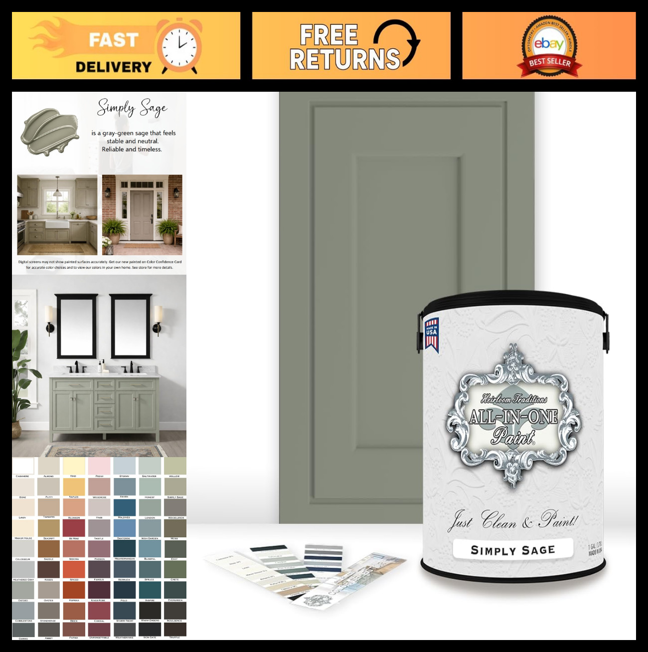 All-in-One Paint, Simply Sage Color, Gallon Size, Versatile DIY Home Decor