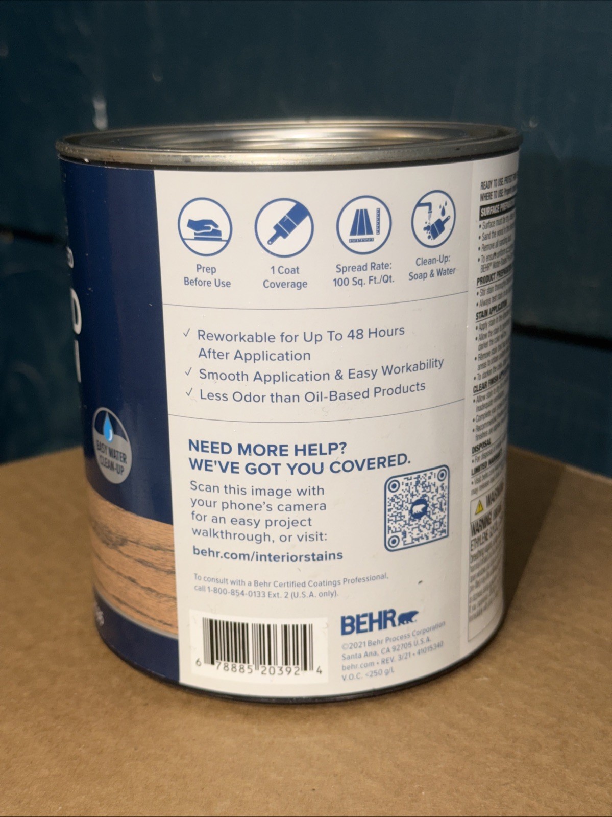 One Quart Behr Premium Fast Drying Water-based Wood Stain Weathered Gray B4536