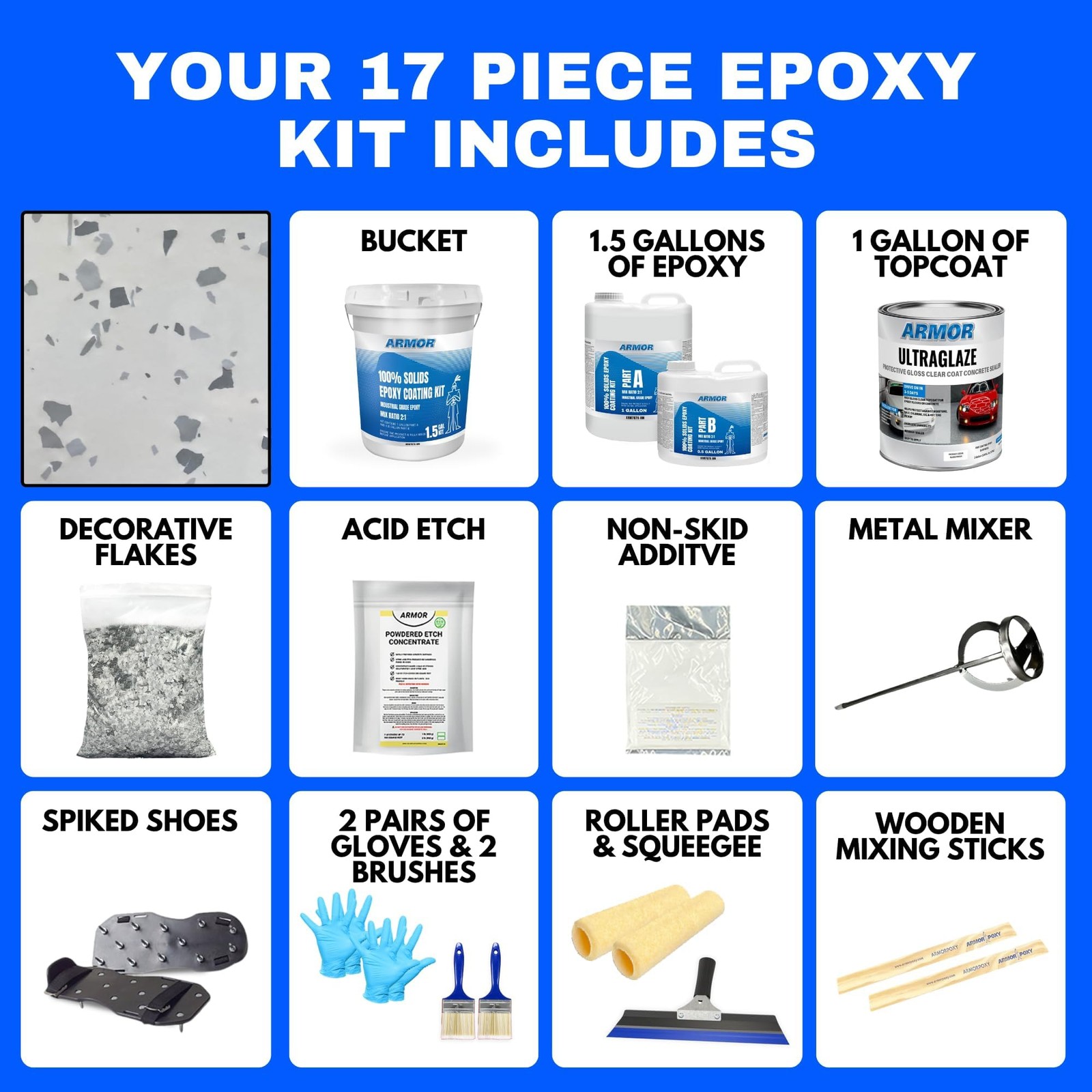 ArmorPoxy Garage Epoxy Floor Kit – 100% Solids – 2 Part Industrial-Grade Coat…