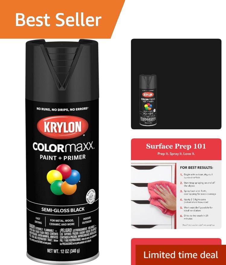 Krylon Colormaxx 12oz Semi-Gloss Black Spray Paint – Fast-Drying & Durable