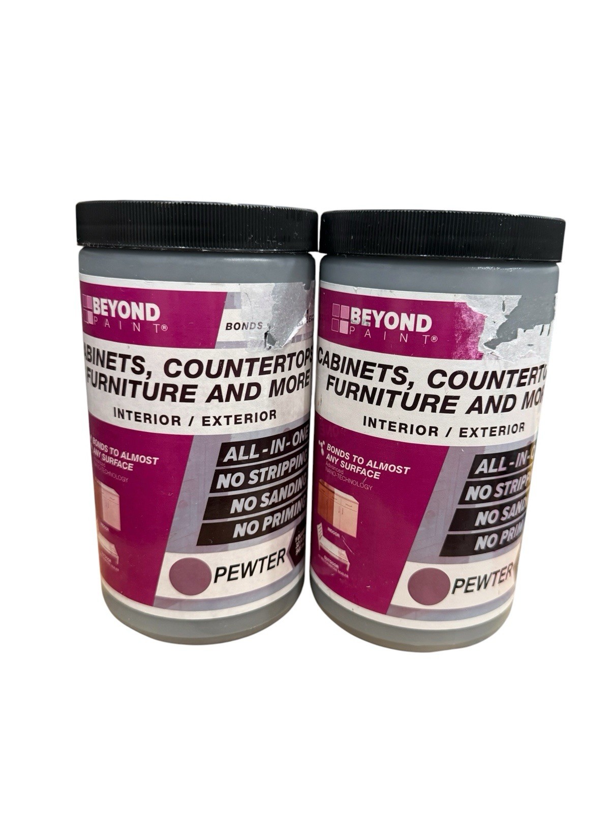 Lot Of 2- BEYOND PAINT Furniture Cabinets All-In-One Paint Quart Pewter