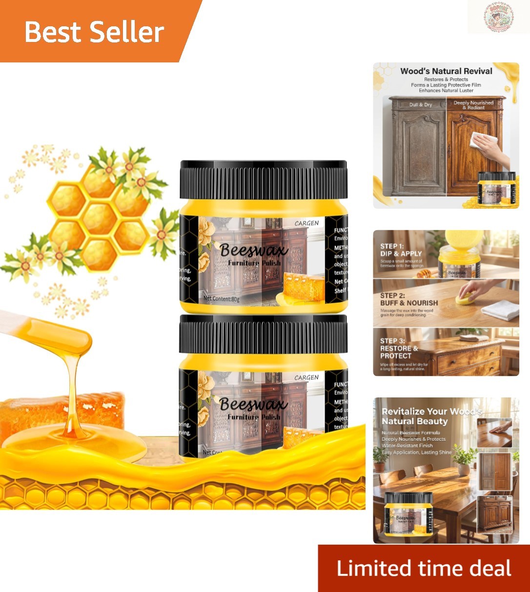 Gentle Beeswax Polish for Furniture & Floors – Eco-Friendly Renewal (2 Pack)