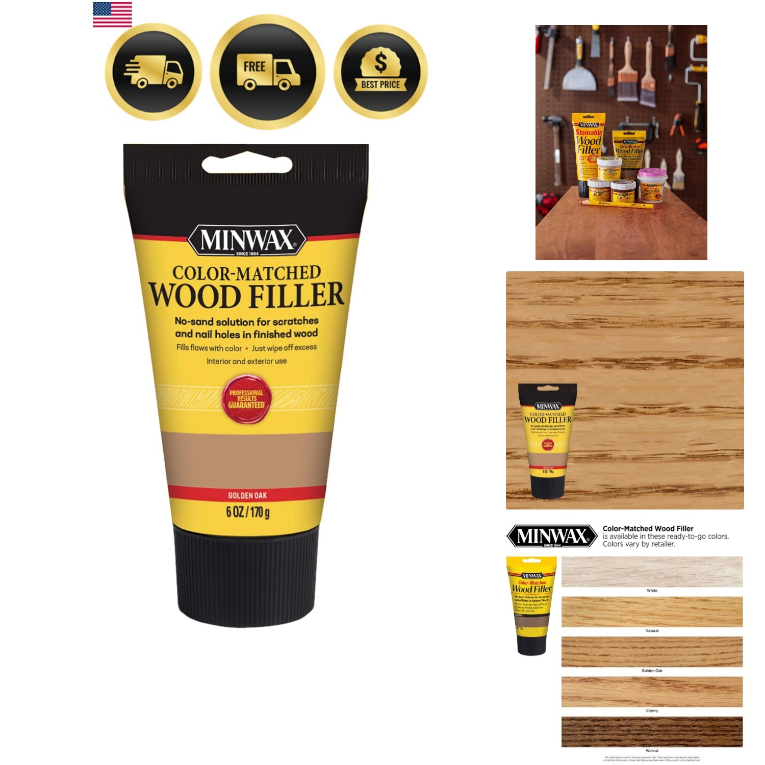 Color-Matched Wood Filler, Golden Oak, 6 oz
