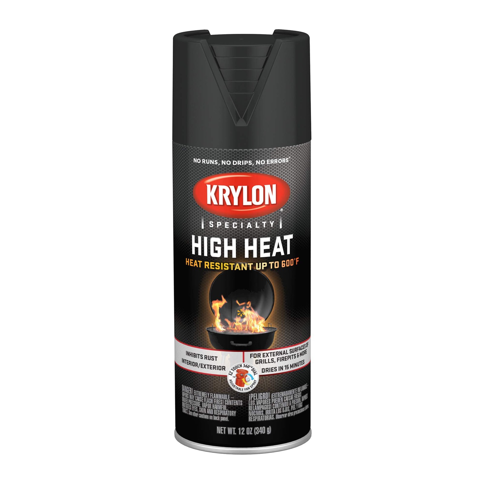 Krylon High Heat, Flat, Black, 12 oz 12 Ounce (Pack of 1), Flat Black