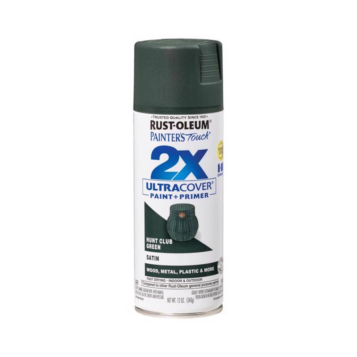 Rust-Oleum 249074 2X Ultra Cover Satin Hunt Club Green Paint 12 oz. (Pack of 6)