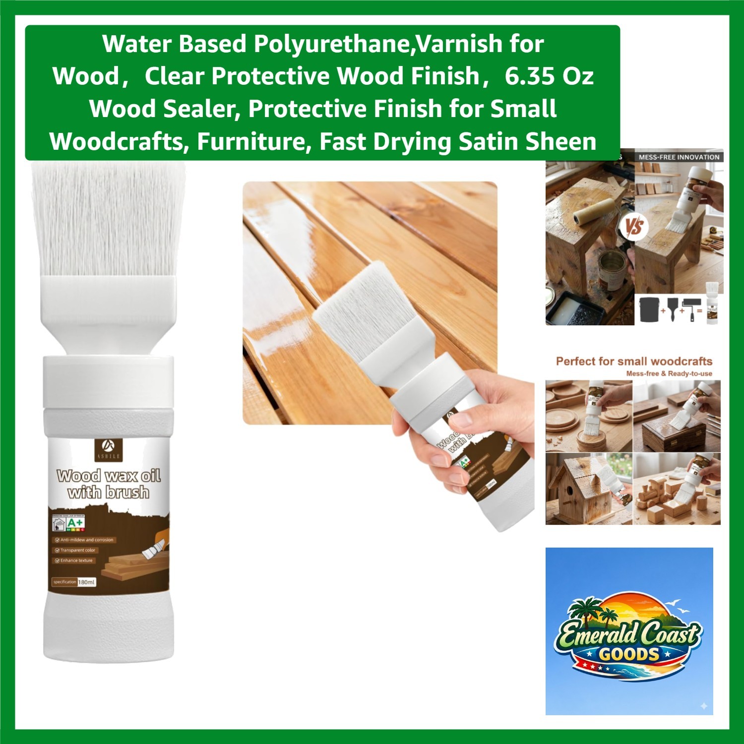 Water Based Polyurethane,Varnish for Wood，Clear Protective Wood Finish，6.35 O…