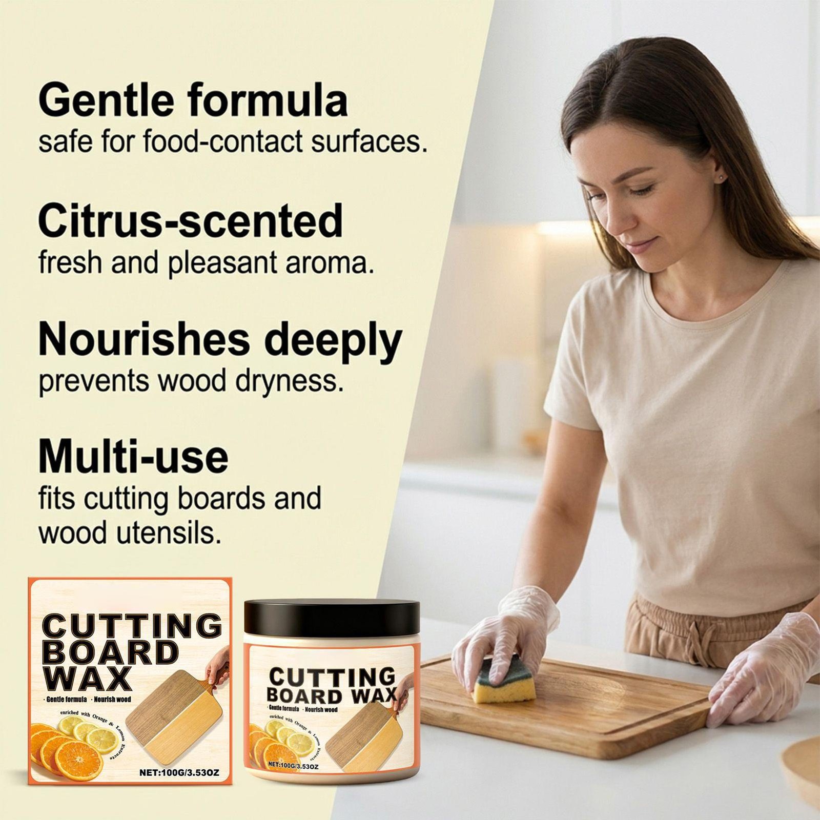 Cutting Board Wax 100g Food Grade Citrus Flavor Wood Furniture Wax Home Supplies