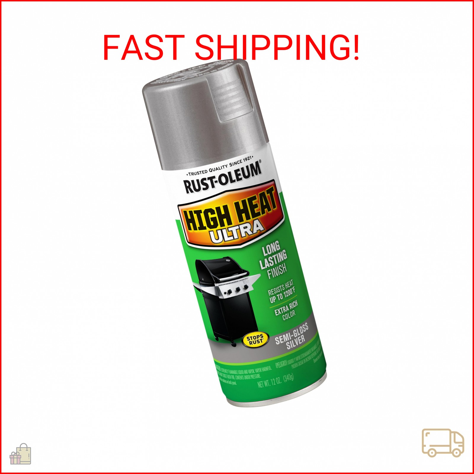 Rust-Oleum 270201 High Heat Ultra Spray Paint, 12 oz, Silver