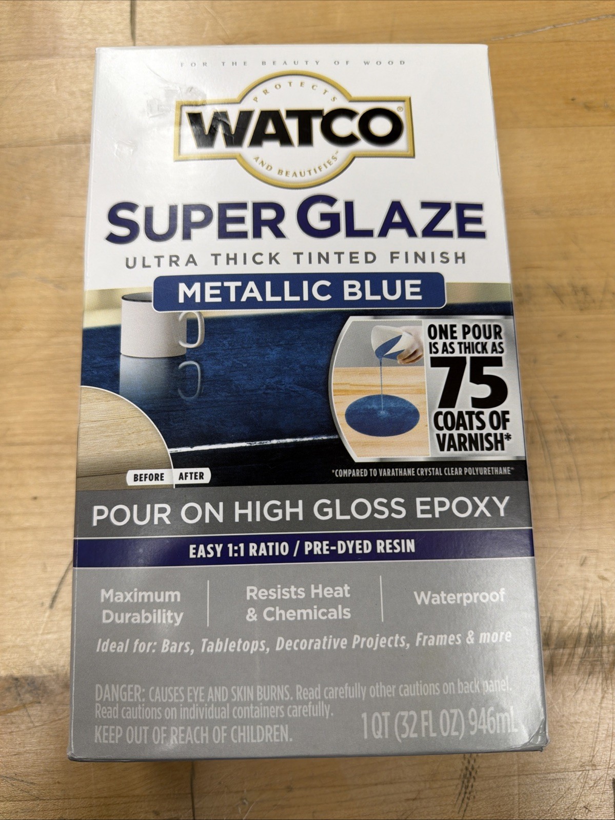 Rust-Oleum Watco- Super Glaze Pour On High Gloss Epoxy Met-Blue 1qt- Free Ship