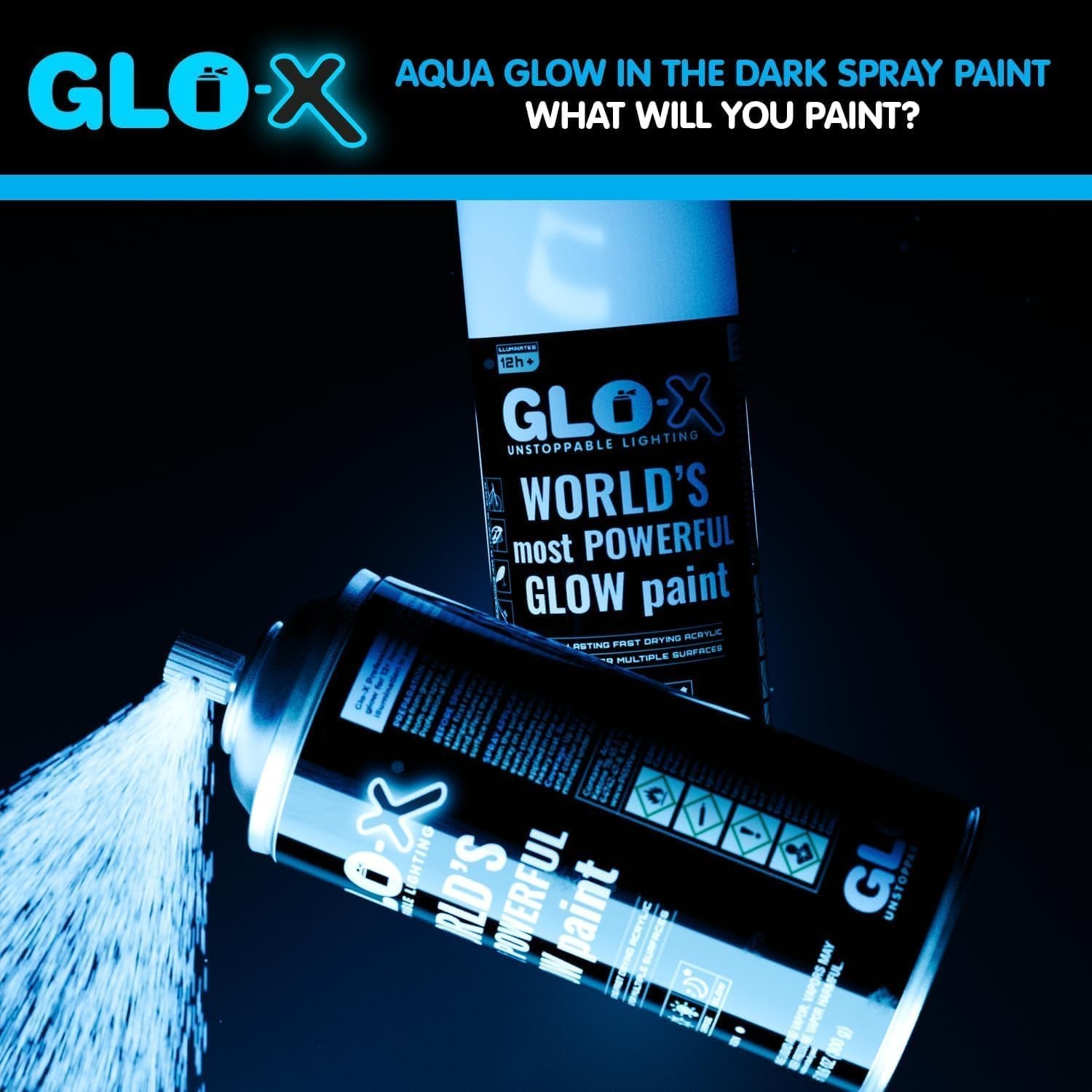 Blue Glow In The Dark Spray Paint 10.6 oz Acrylic for Indoor/Outdoor Use