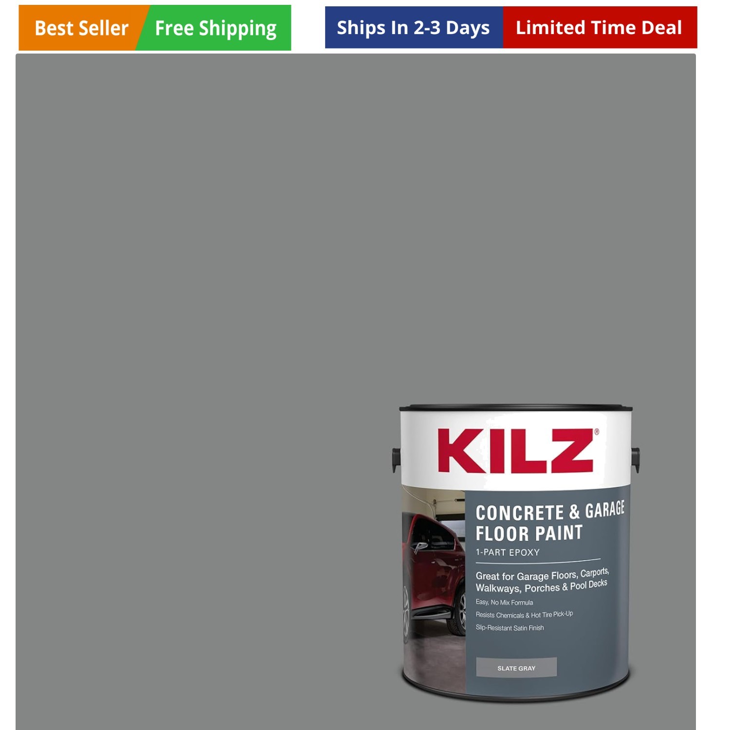 1-Part Epoxy Acrylic Concrete & Garage Floor Paint, Slate Gray, Satin, Interi…