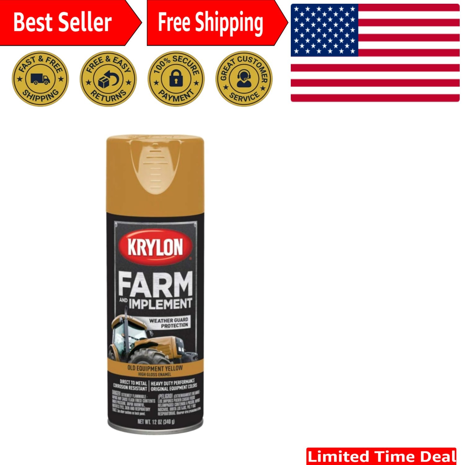 Durable 12 oz Rust Resistant Cat Yellow Spray Paint for Metal Surfaces by Krylon