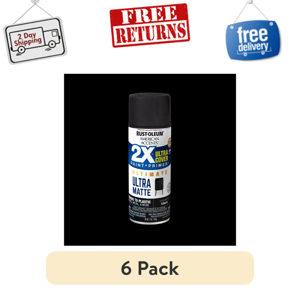 6 Pack Rust-Oleum American Accents 2X Ultra Cover Ultra Matte Spray Paint Black