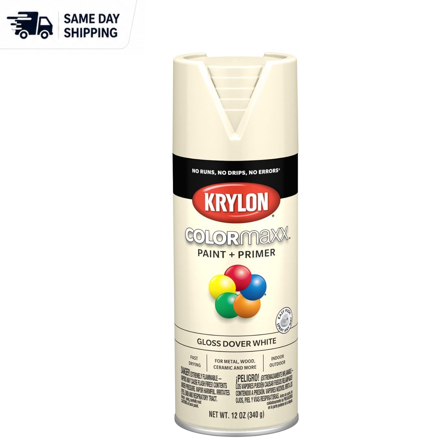Krylon COLORmaxx Gloss Dover White Spray Paint – 12 Ounce, Fast-Drying & Rust…