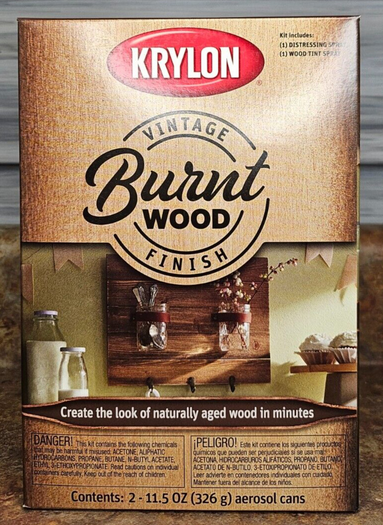 New KRYLON VINTAGE FINISH BURNT WOOD PAINT KIT K08432007 11.5oz Each (2 cans)