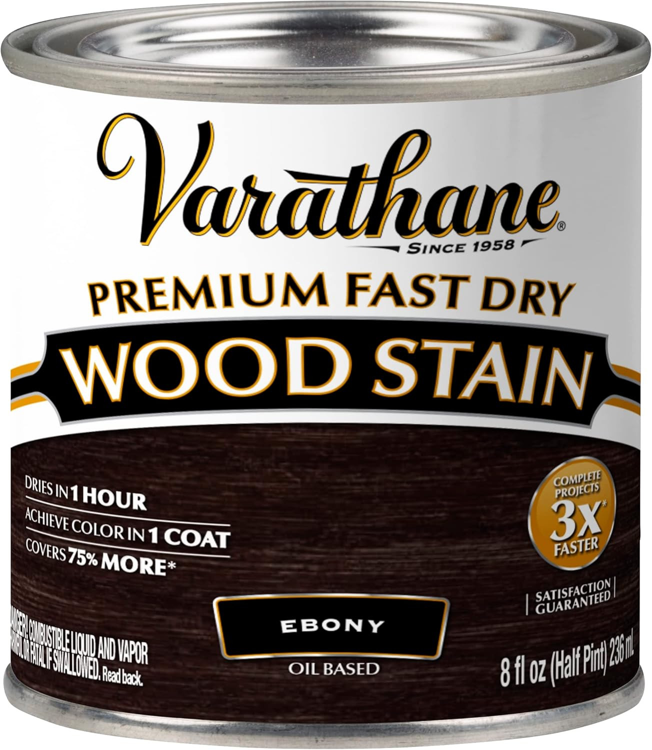 Premium Fast Dry Wood Stain, Half Pint, Ebony