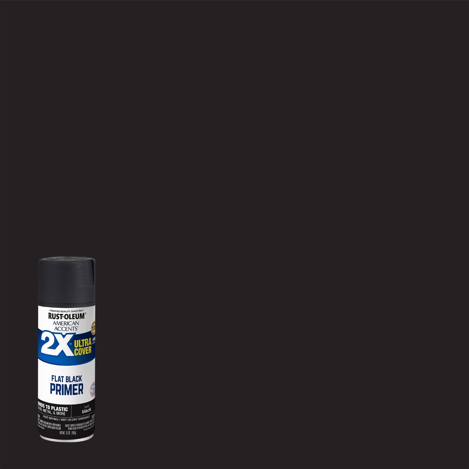 Black Primer, Rust-Oleum American Accents 2X Ultra Cover Flat Spray Paint- 12 oz