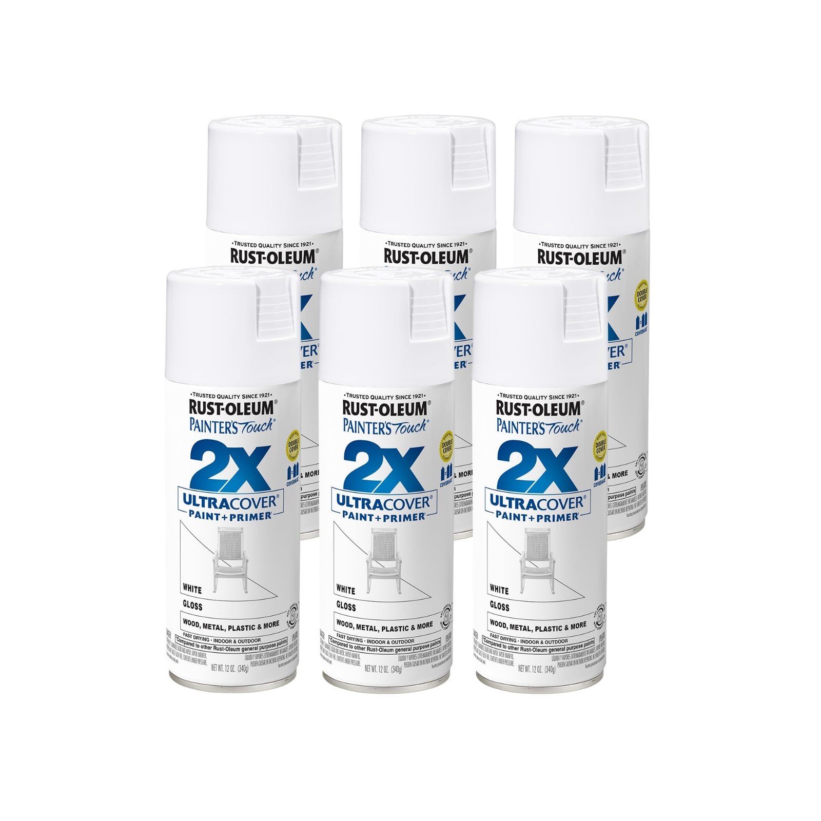 Rust-Oleum Painter’S Touch 2X Ultra Cover Spray Paint, 12 Oz, Gloss White 6 Pack