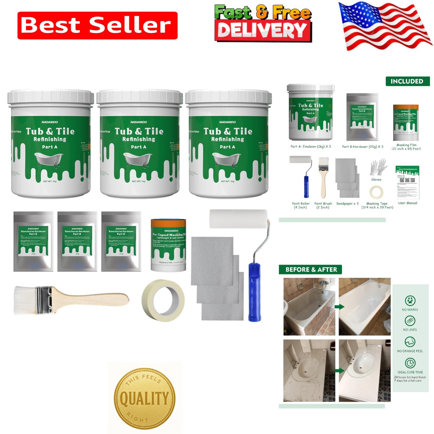 Quick & Easy Tub & Tile Refinishing Kit – 3kg for Gorgeous, Durable Finishes