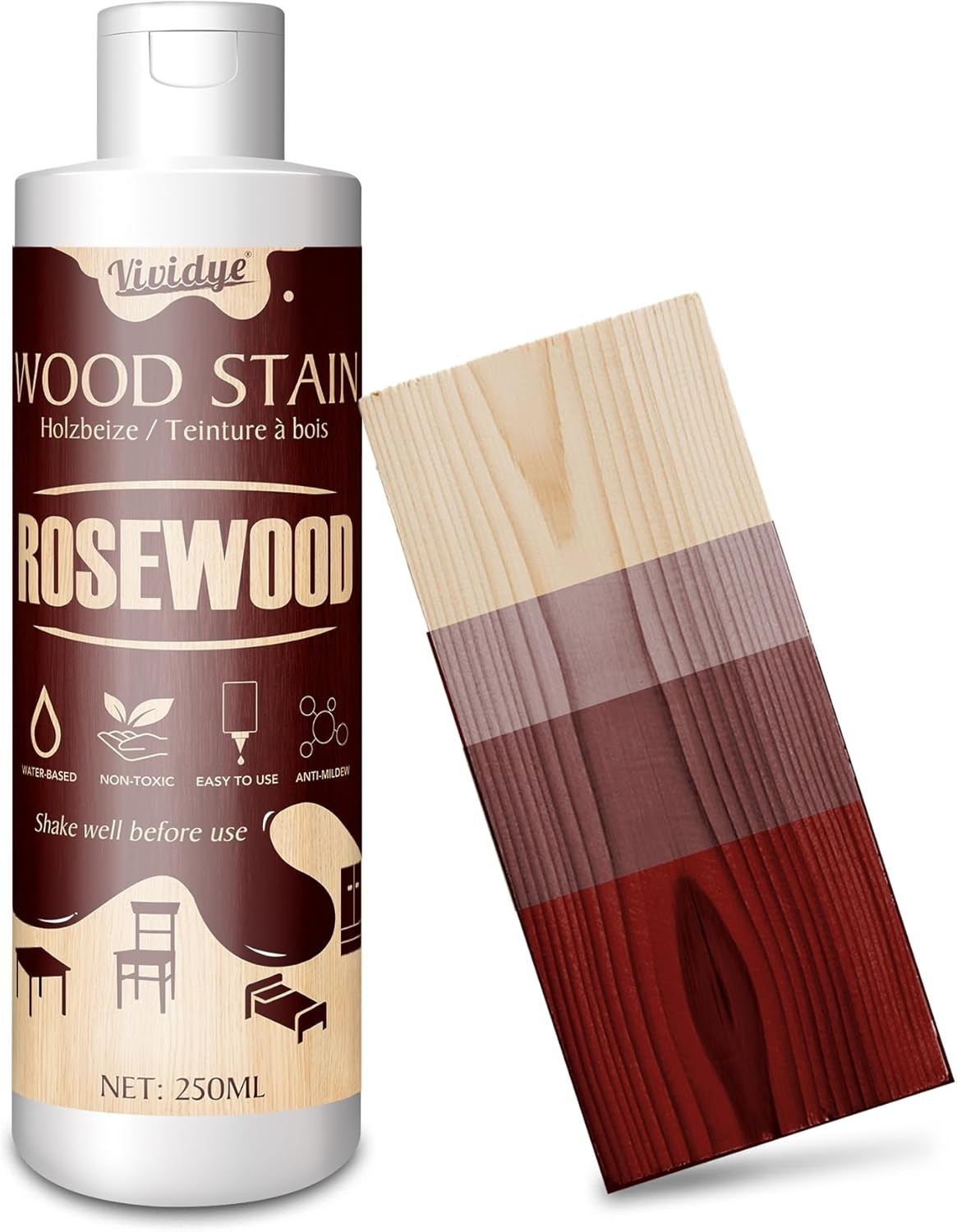 Wood Stain, 8.5Oz/250Ml Water Based Wood Stain for Indoor and Outdoor Furniture,