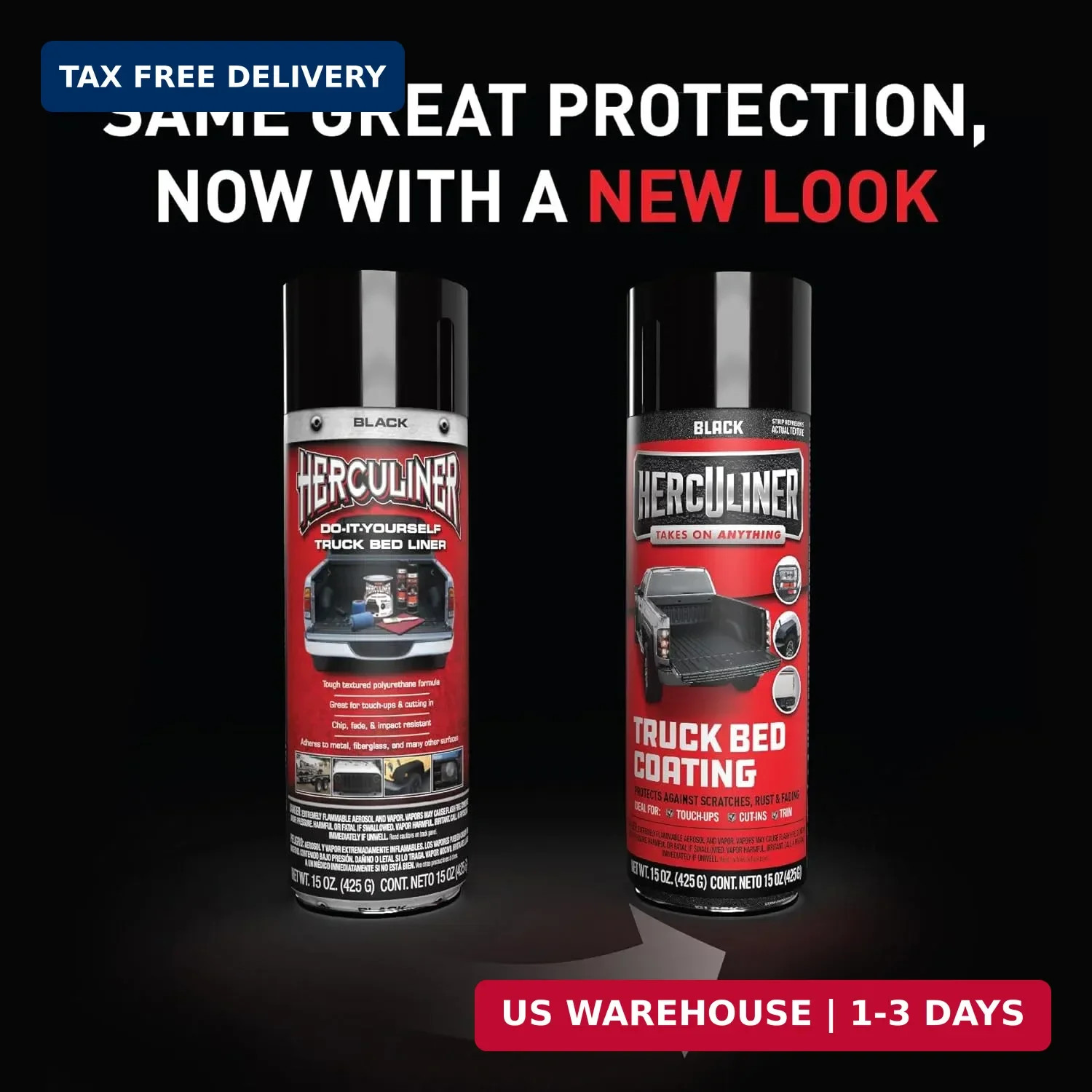 Herculiner Aerosol Spray Truck Bed Liner, 15 Ounce Spray Can, Black, Textured, S