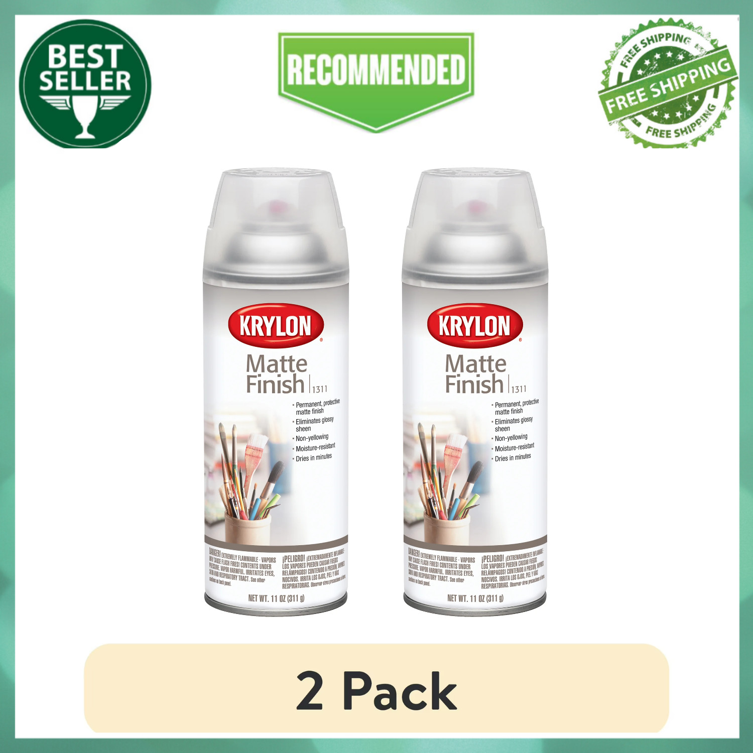 Krylon Matte Finish Clear 11 oz Spray Paint, Multi-Surface, (2 Piece, 2 Pack)