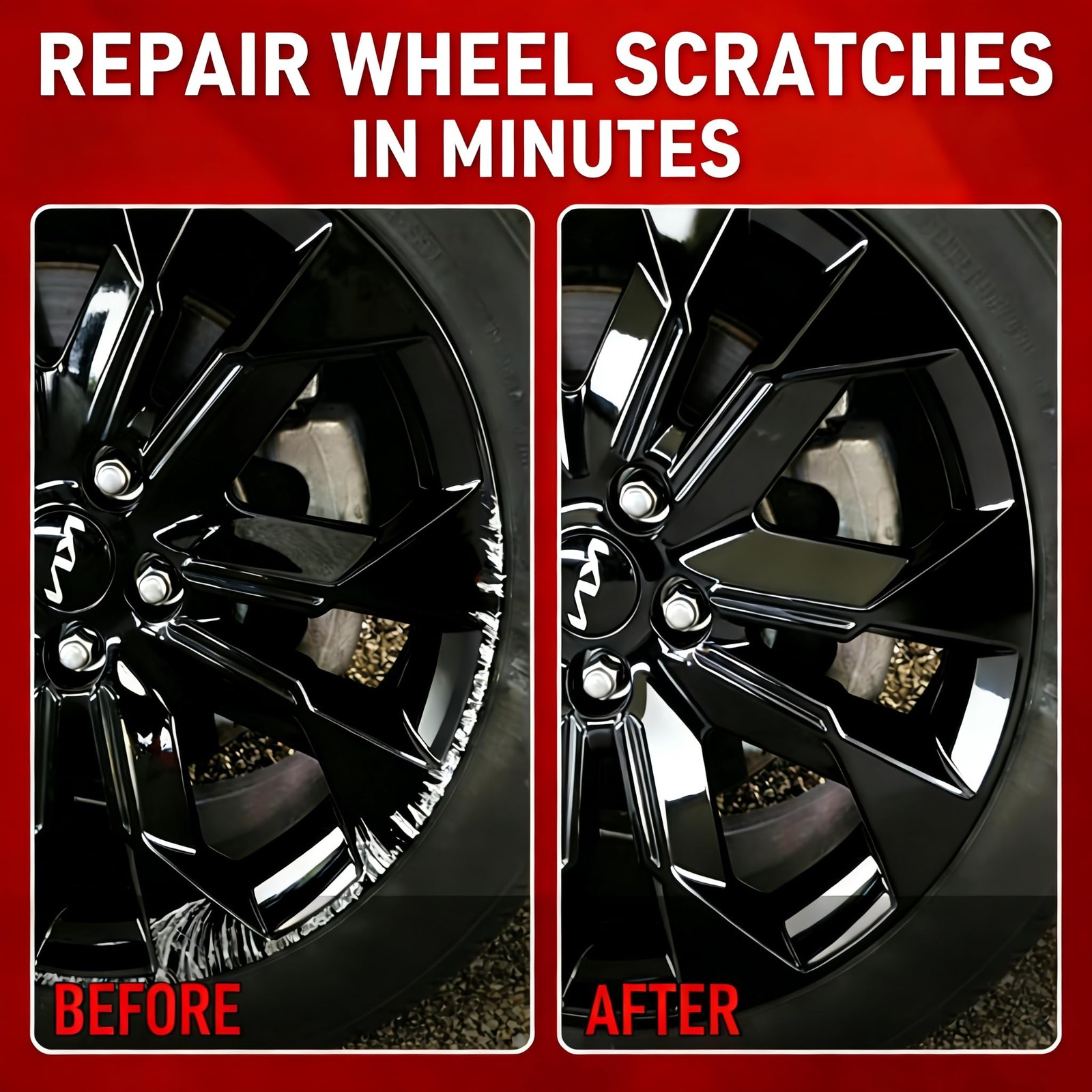 1 Set Gloss Black Wheel Rim Scratch Repair Kit Paint Pen Curb Rash Alloy