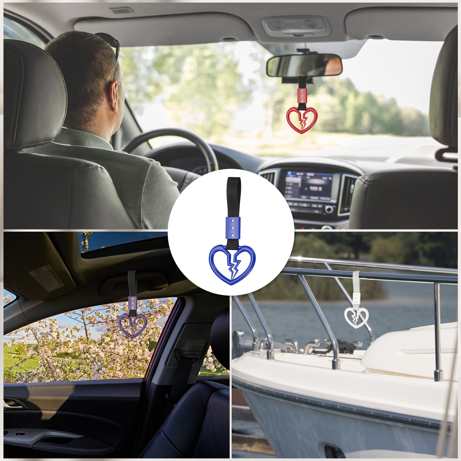 2Pcs Broken Heart Shaped Car Handle Straps for Auto, Blue