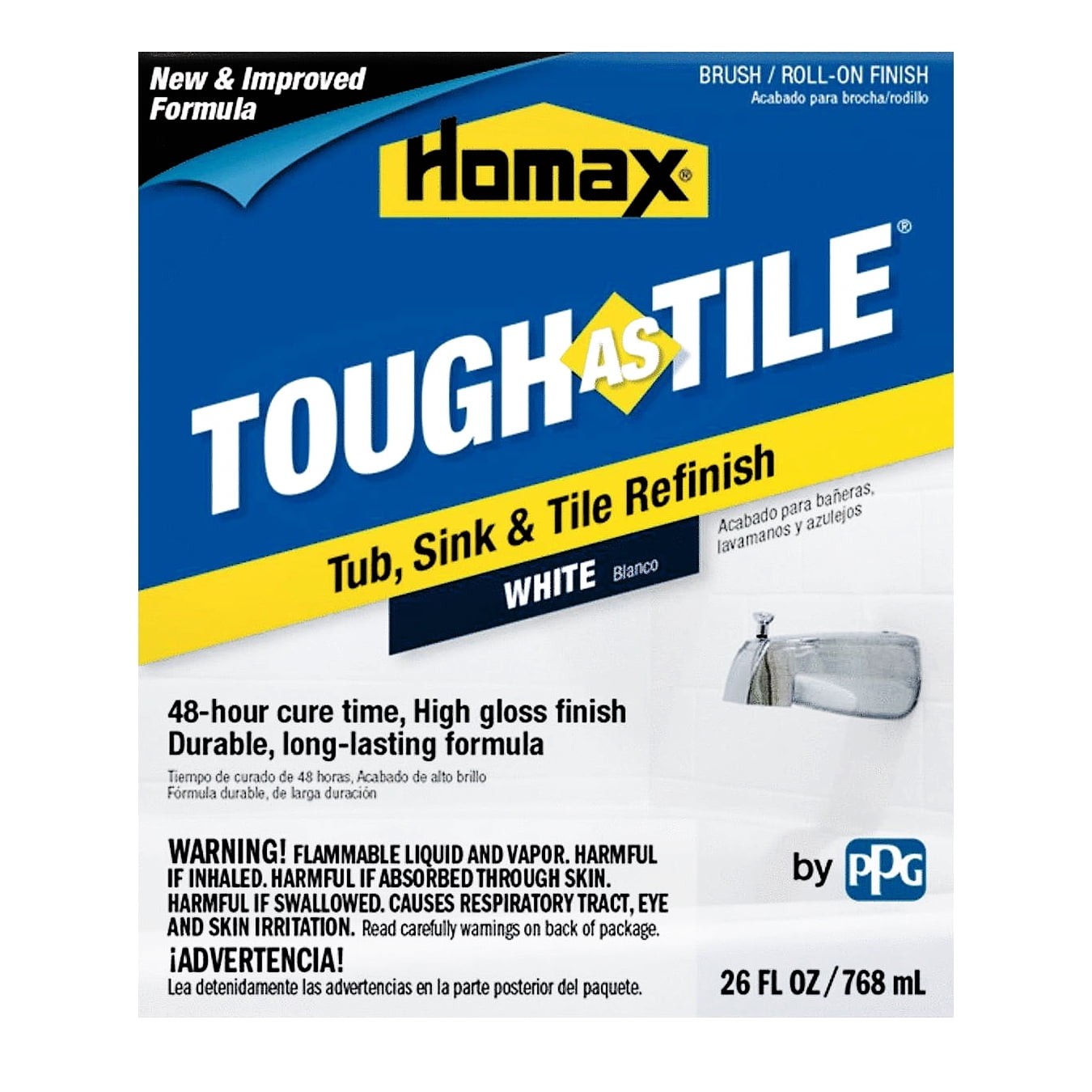 Tough As Tile Epoxy Tub & Tile Enamel Brush On White Paint, 26 oz