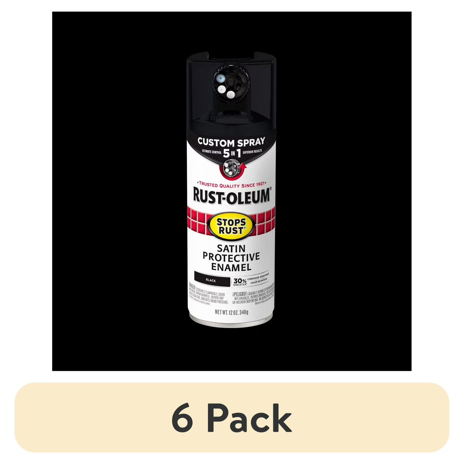 (6 Pack) Rust-Oleum Stops Rust 5-in-1 Satin Black Spray Paint Custom Spray 12 oz