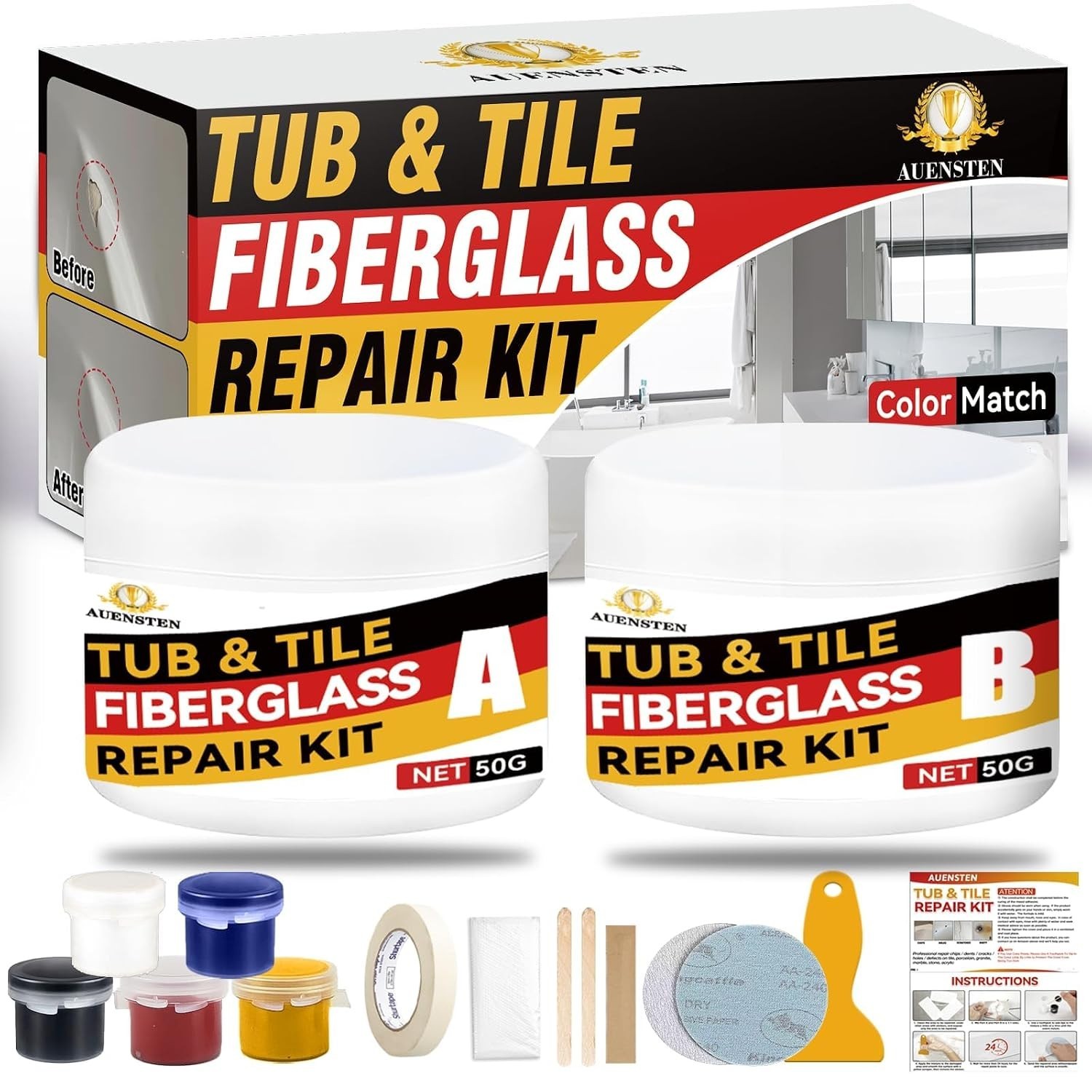 Bath Tub Repair Kit, FiberglassTile and ShowerRepair Kit Porcelain Free Shipping