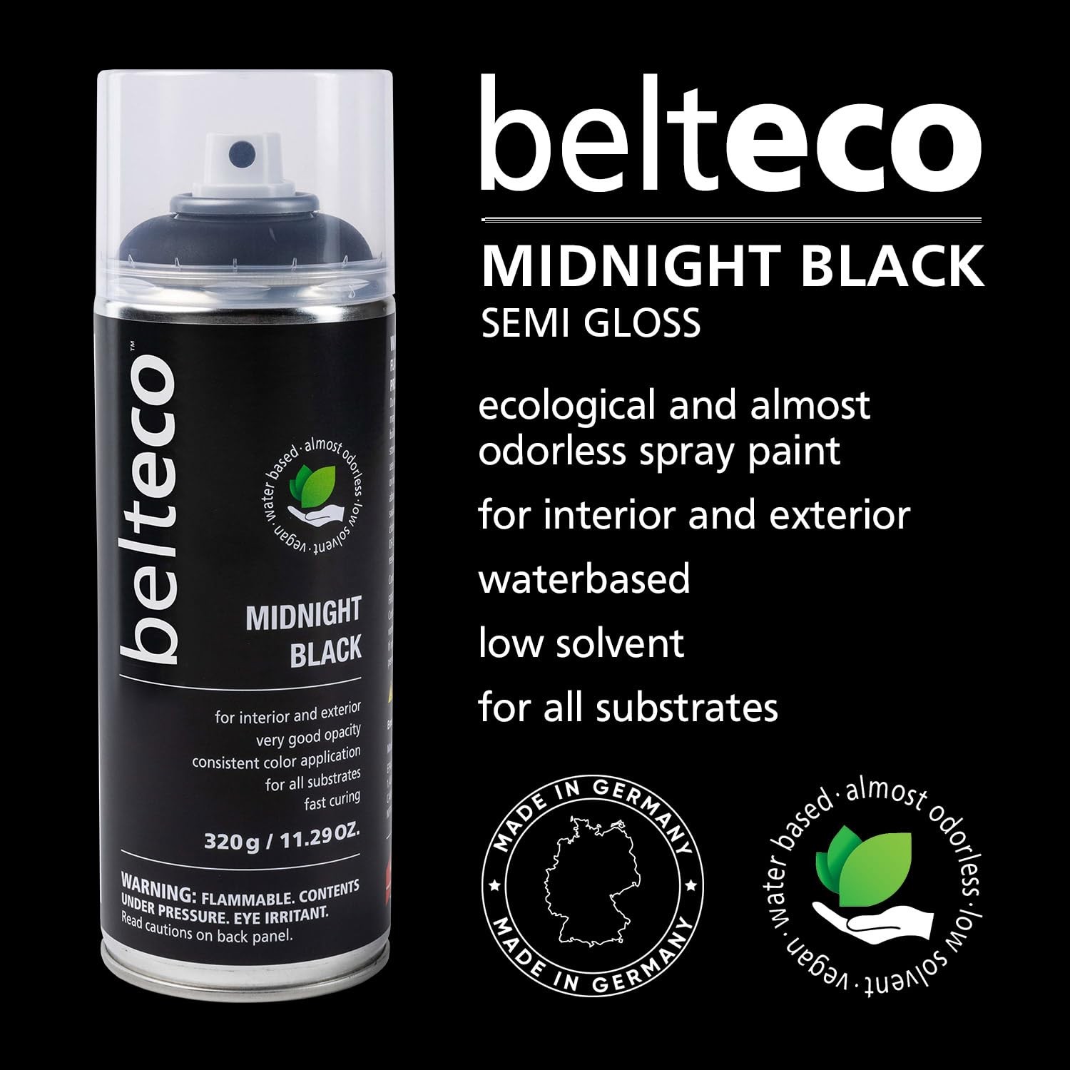BELTECO Midnight Semi Gloss Black Spray Paint | WaterBased & Odorless | EcoFr…