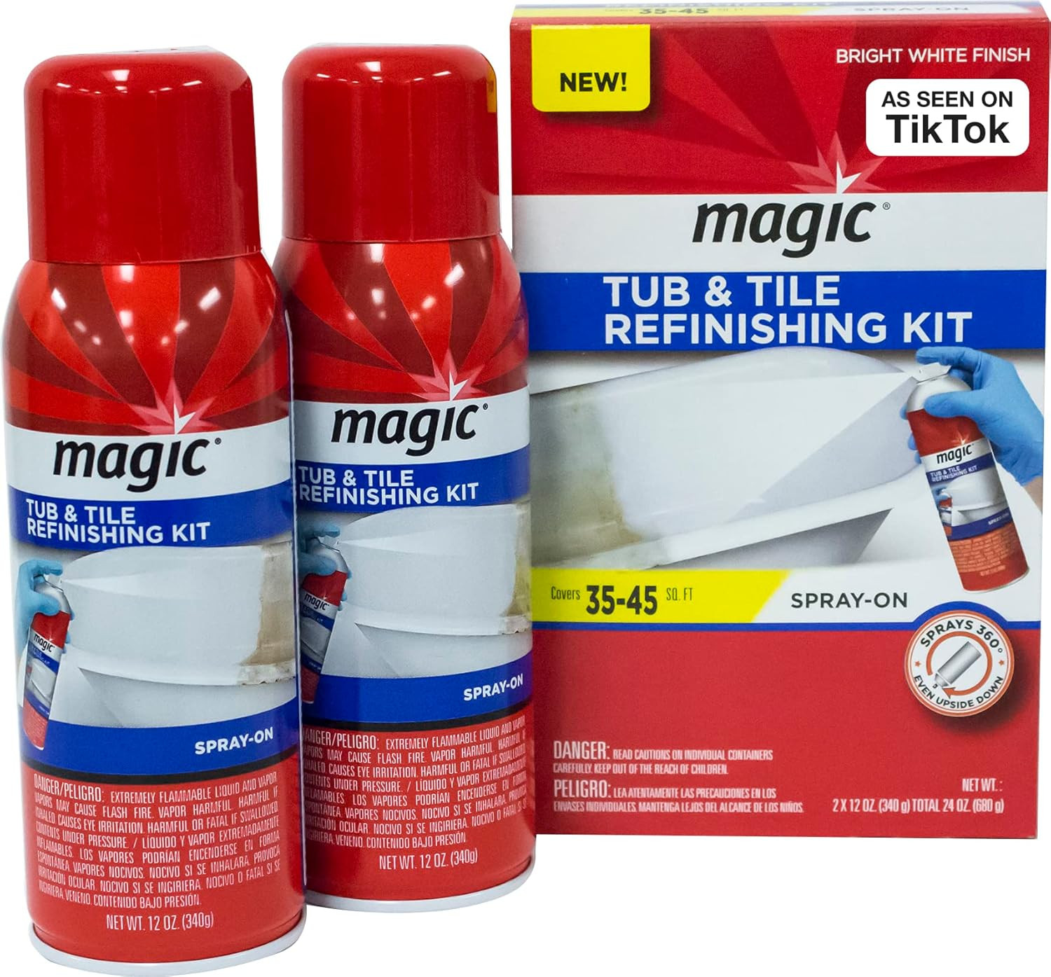 Magic Tub and Tile Refinishing Kit – Spray on Aerosol – Refinish Sinks Tile Porc
