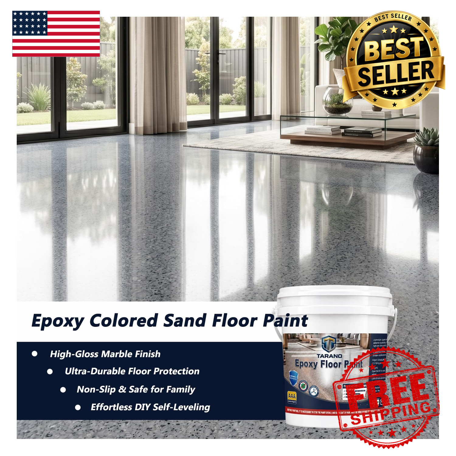 Epoxy Colored Sand Floor Paint Self-Leveling Concrete Garage Patio Non-Slip 35oz
