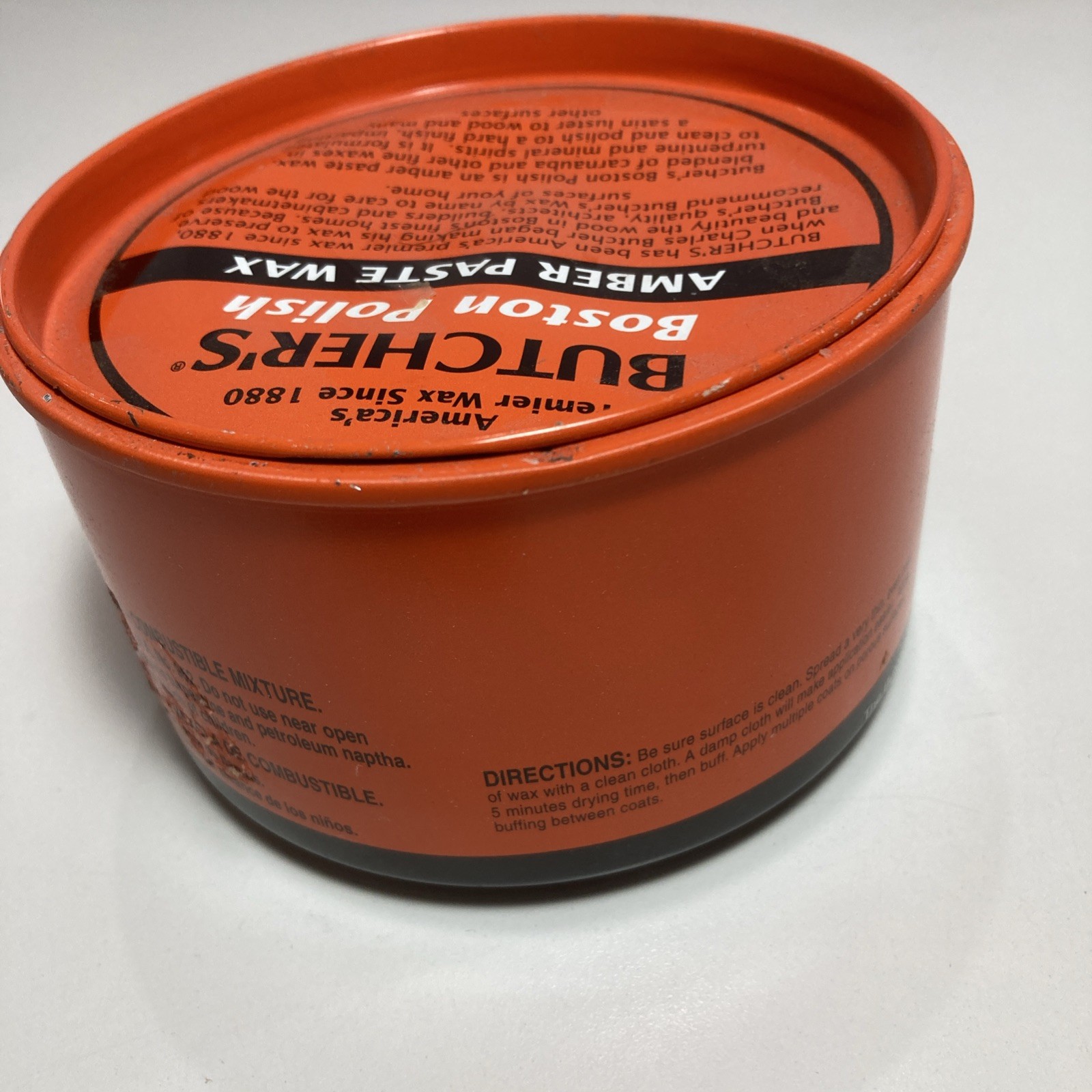 Vintage Butcher’s Boston Polish Amber Paste Wax 16 oz 90% FULL Tin Can